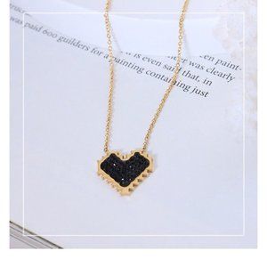 Gold Black Diamond Heart Necklace